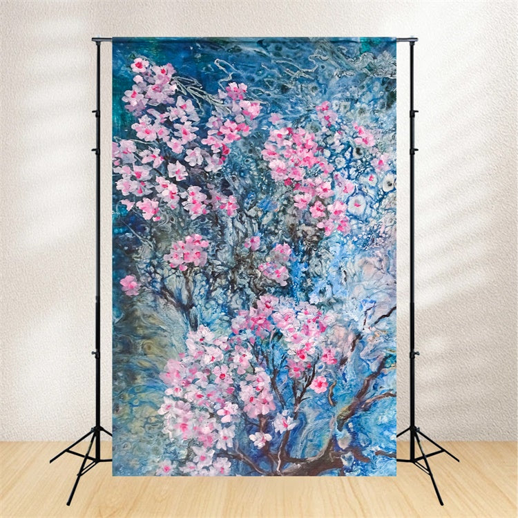 Maternity Photoshoot Backdrop Mystical Blue Cherry Bloom Backdrop UK GTY2-39