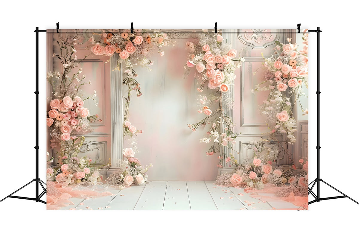 Maternity Photography Backdrops Pink Vintage Floral Arch Backdrop UK GTY2-48