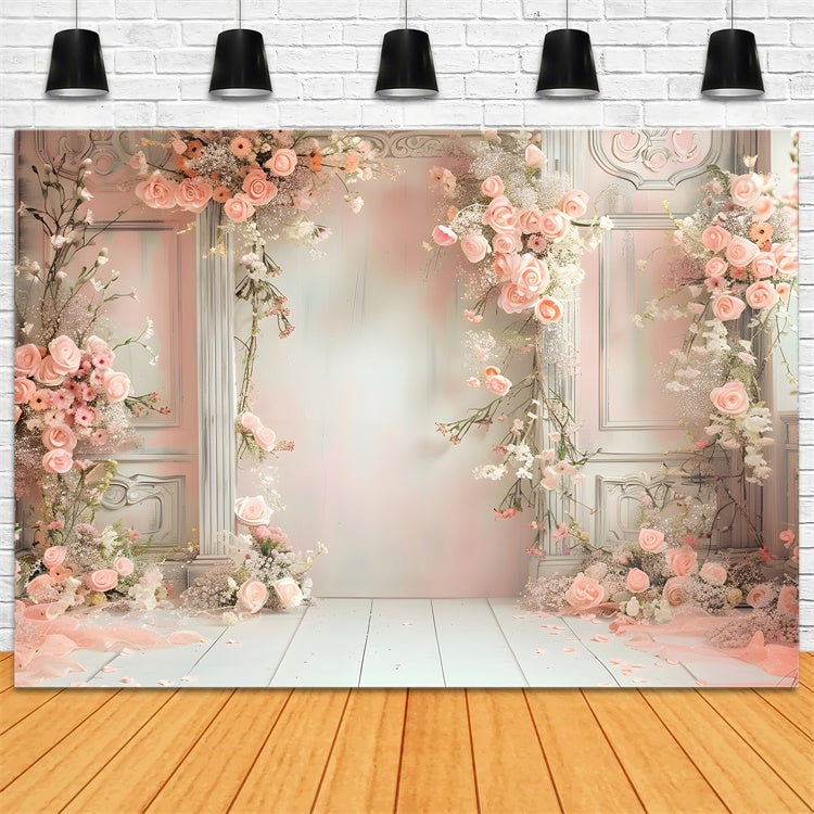 Maternity Photography Backdrops Pink Vintage Floral Arch Backdrop UK GTY2-48