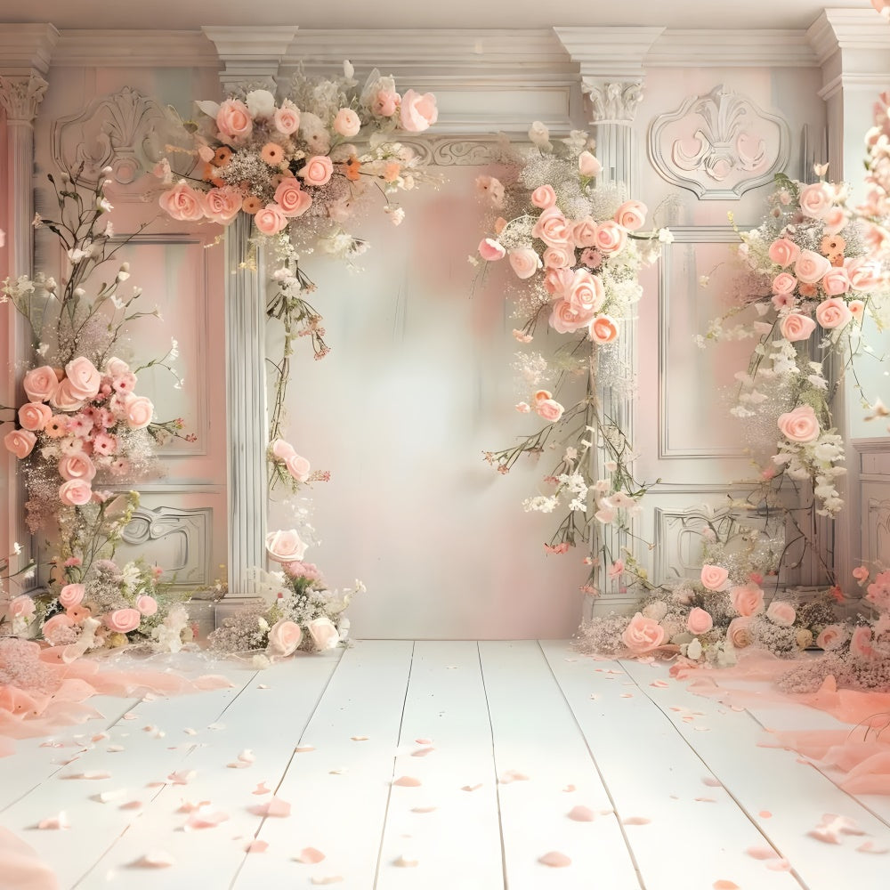 Maternity Photography Backdrops Pink Vintage Floral Arch Backdrop UK GTY2-48