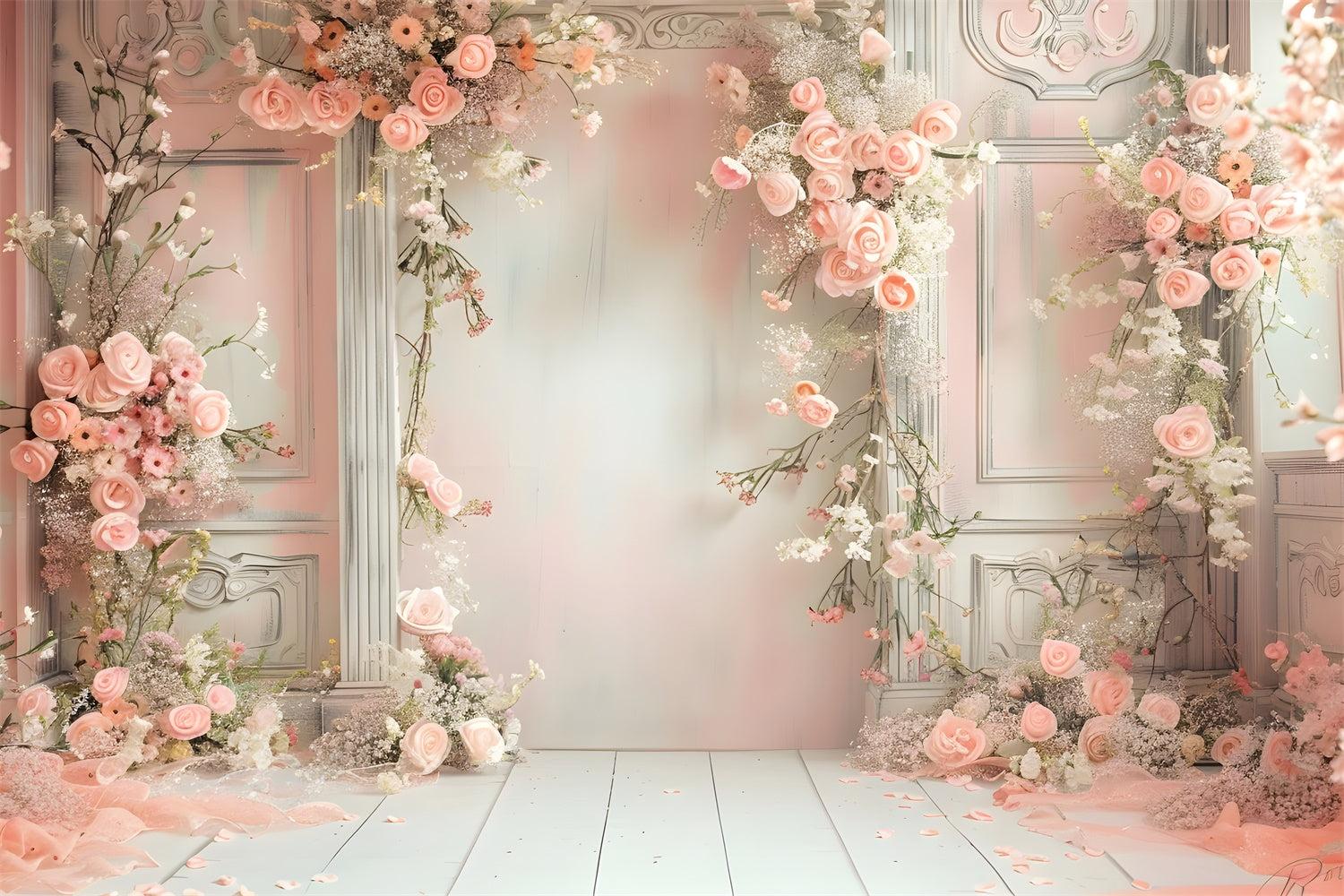 Maternity Photography Backdrops Pink Vintage Floral Arch Backdrop UK GTY2-48