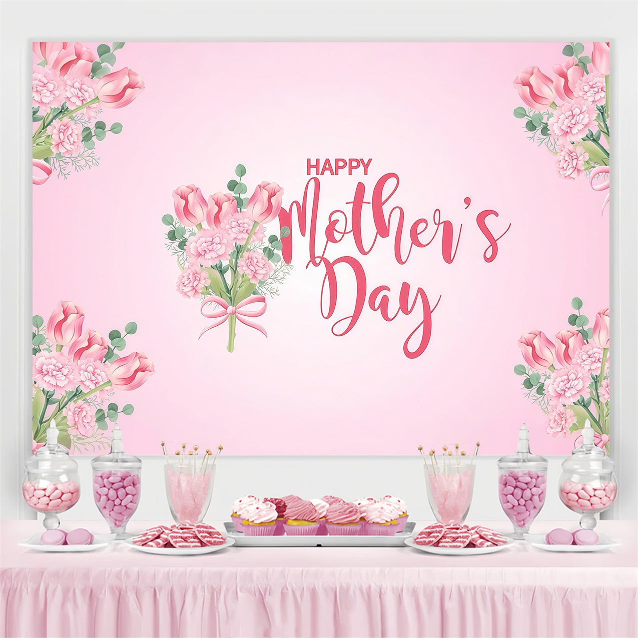 Backdrops For Mother's Day Pink Floral Bouquet Personalised Backdrop UK GTY3-175
