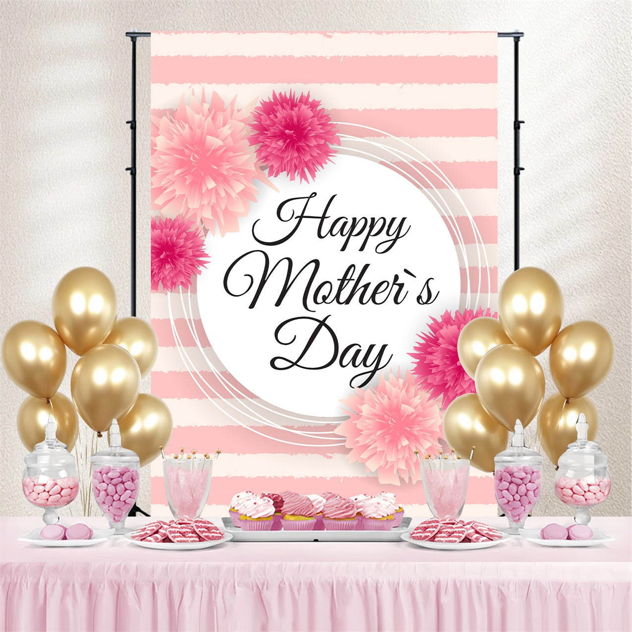 Mother's Day Backdrop Ideas Elegant Striped Floral Custom Backdrop UK GTY3-184