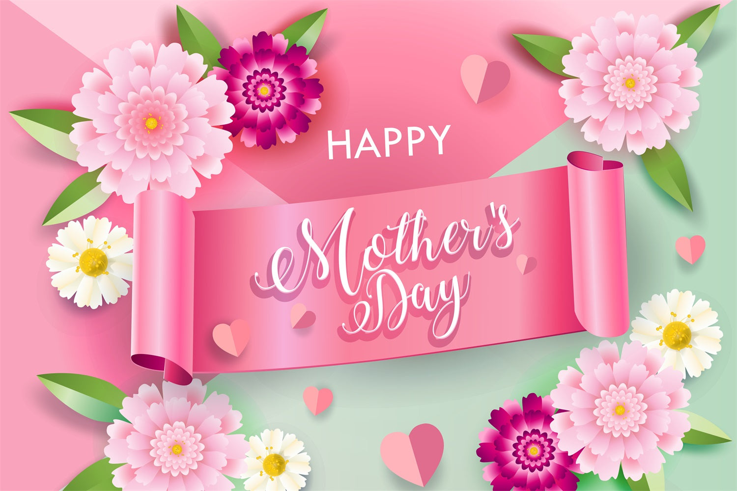 Backdrop For Mother's Day Floral Ribbon Personalized Backdrop UK GTY3-186
