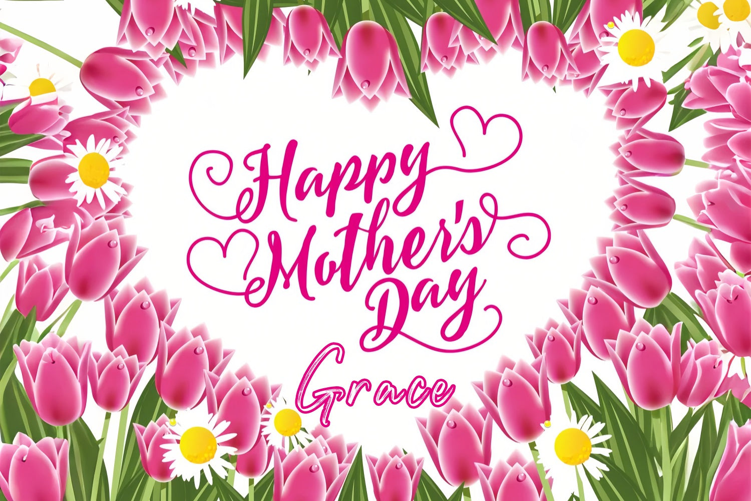 Happy Mother's Day Backdrop Enchanted Tulip Heart Personalised Backdrop UK GTY3-187