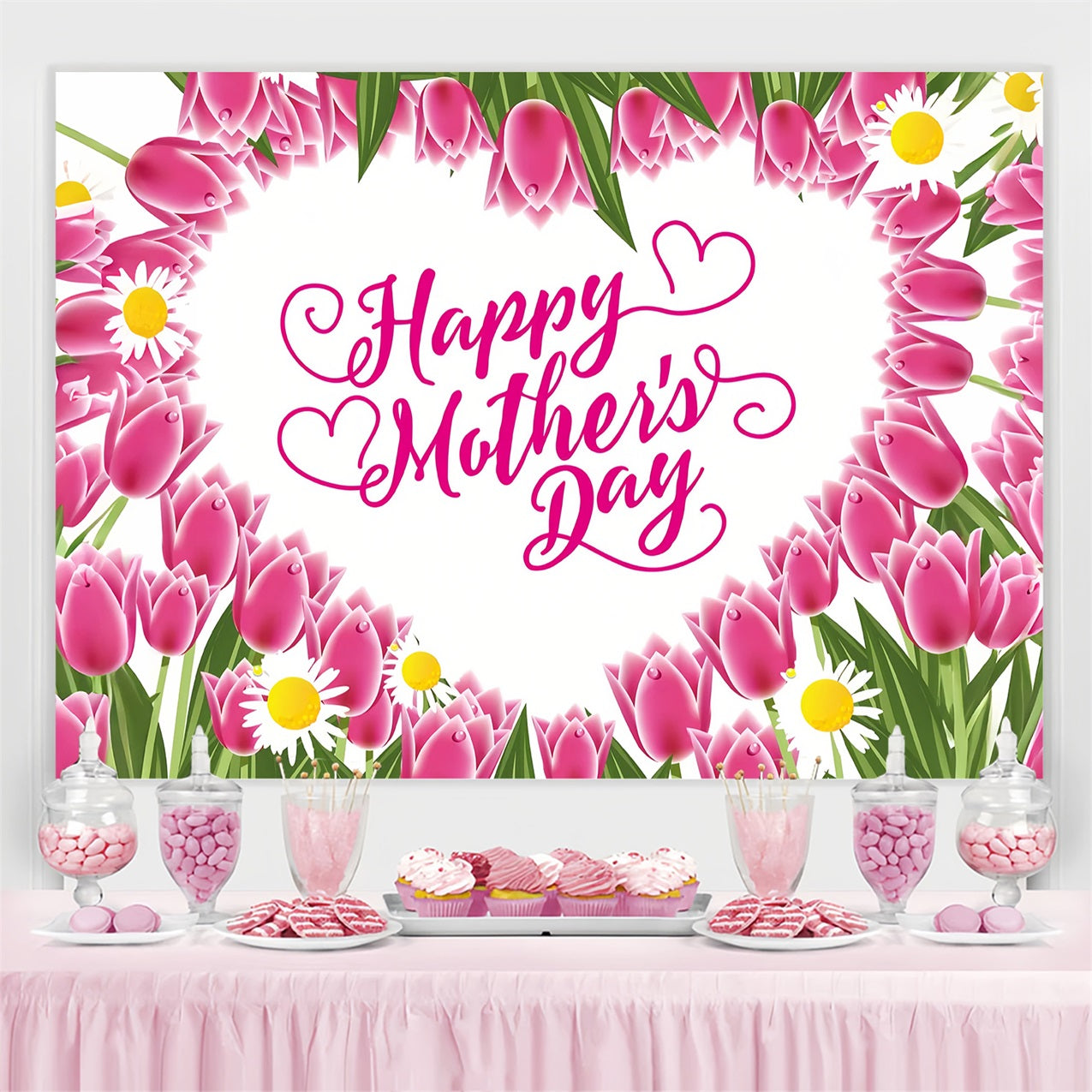 Happy Mother's Day Backdrop Enchanted Tulip Heart Personalised Backdrop UK GTY3-187
