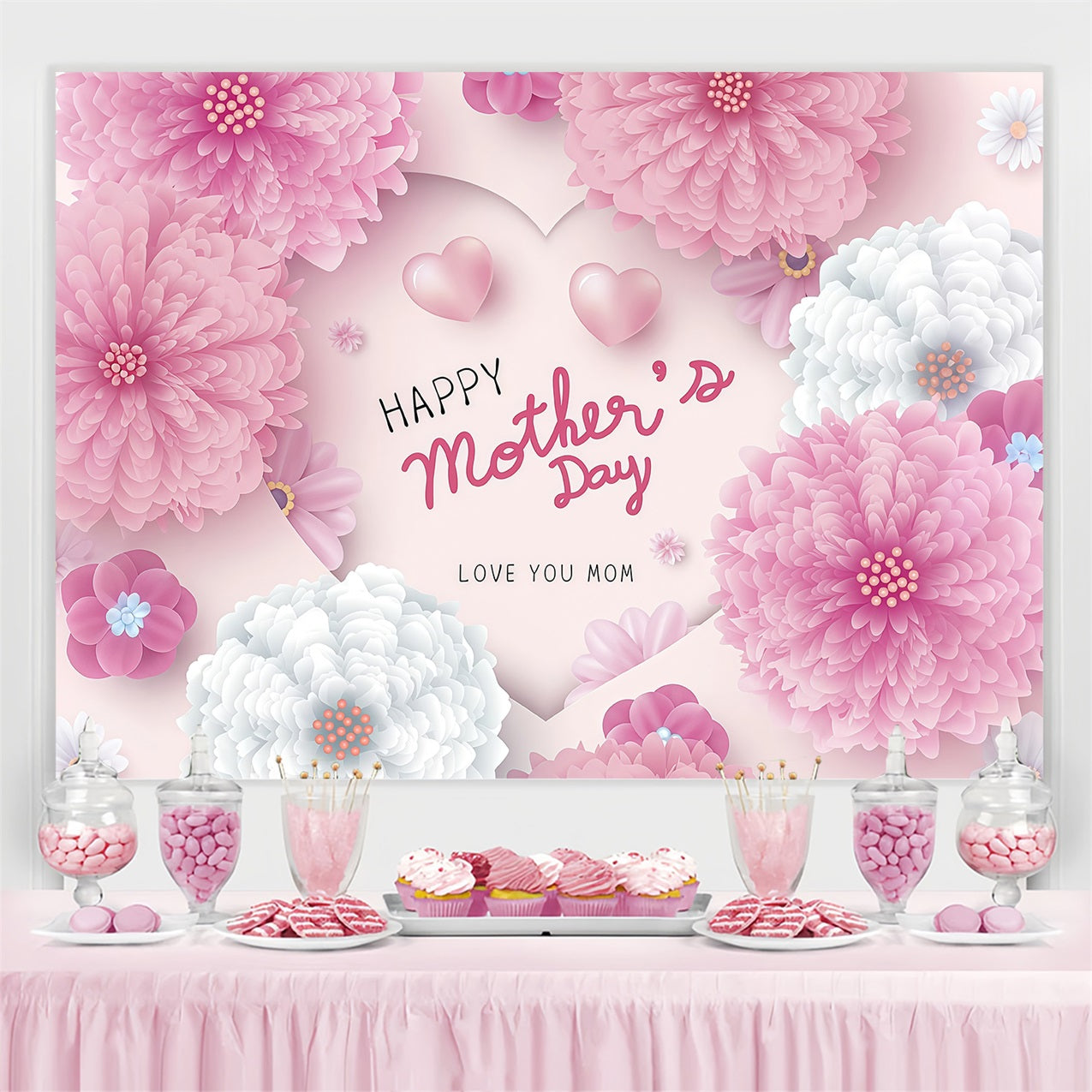 Backdrops For Mother's Day Delicate Flowers Hearts Customized Backdrop UK GTY3-189