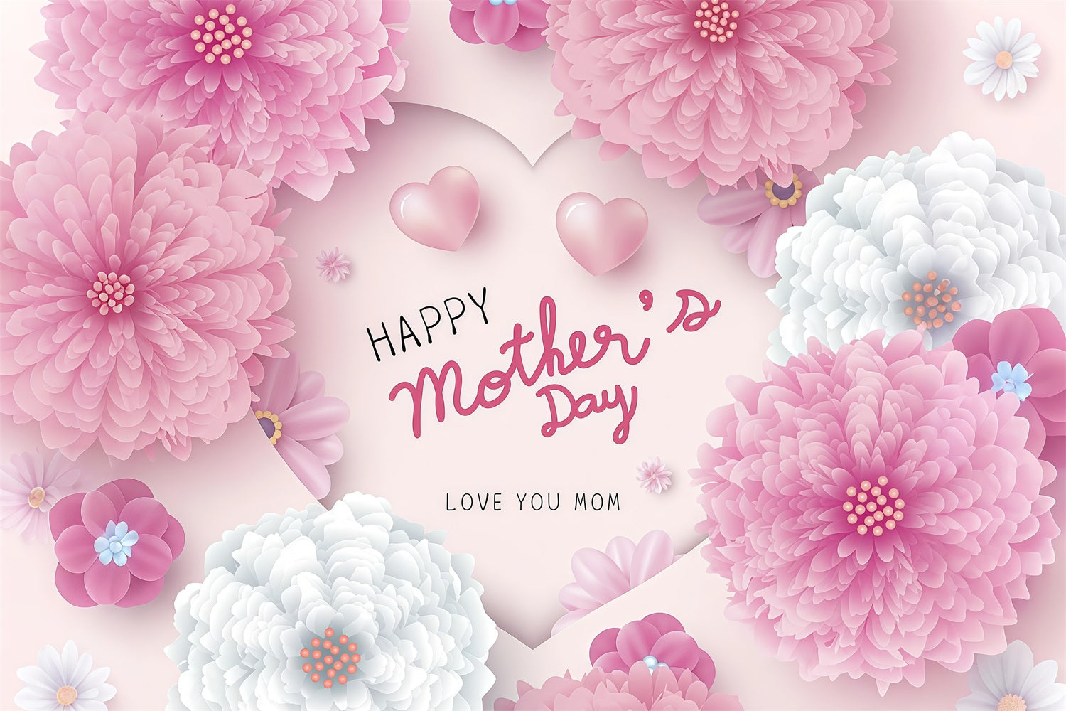 Backdrops For Mother's Day Delicate Flowers Hearts Customized Backdrop UK GTY3-189