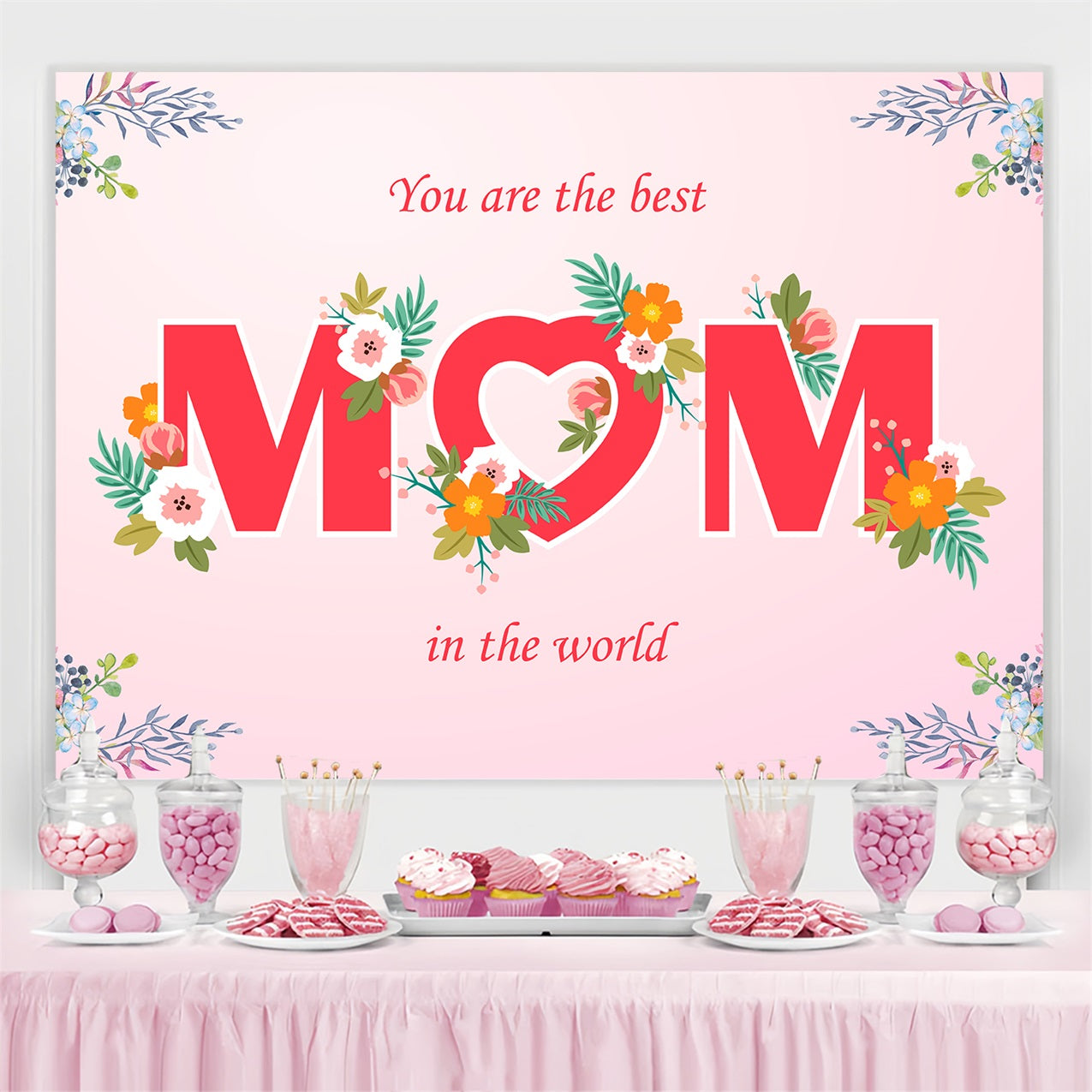 Mothers Day Photo Backdrop Floral Heart Love Custom Backdrop UK GTY3-192