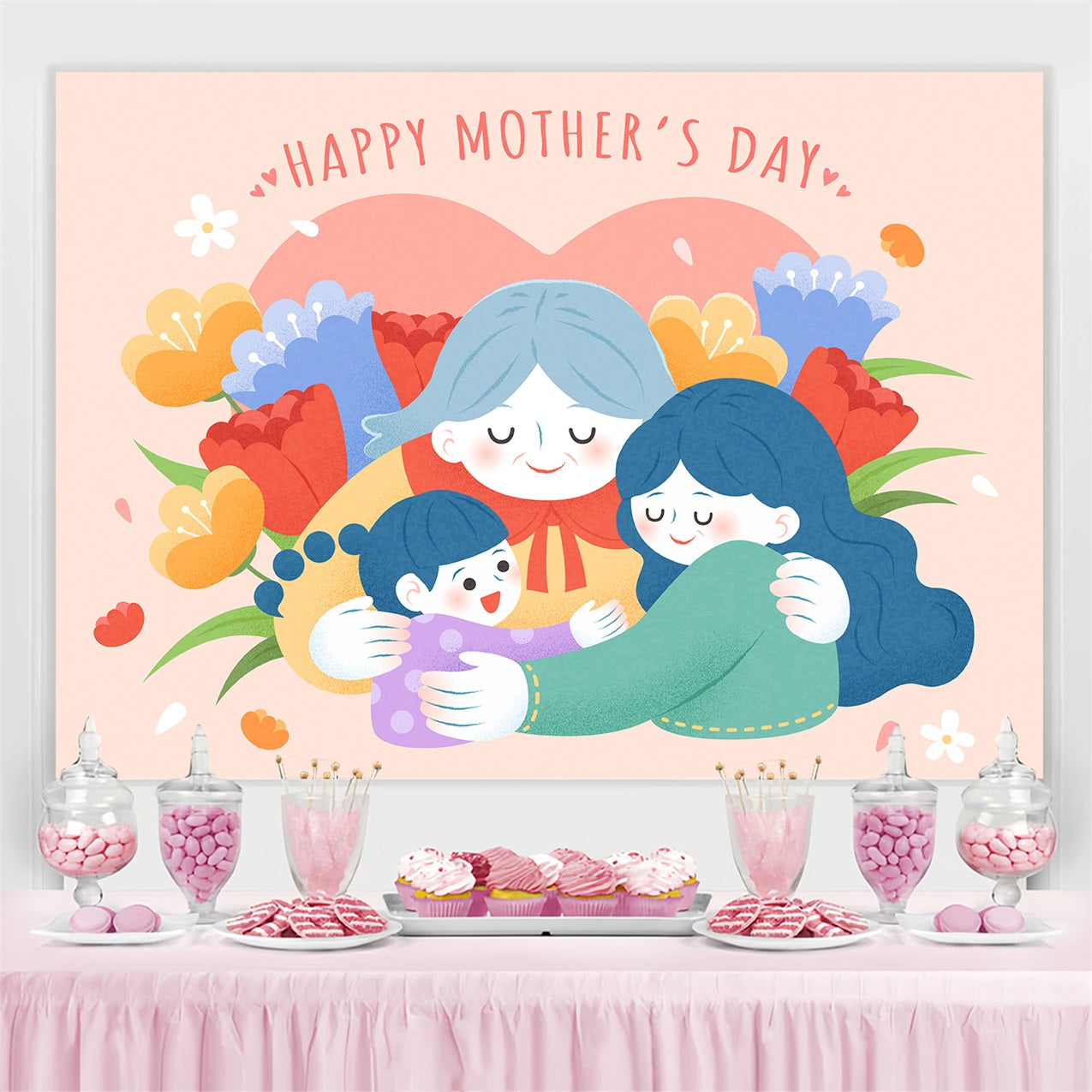 Mothers Day Backdrop Hug Love Floral Personalized Backdrop UK GTY3-194