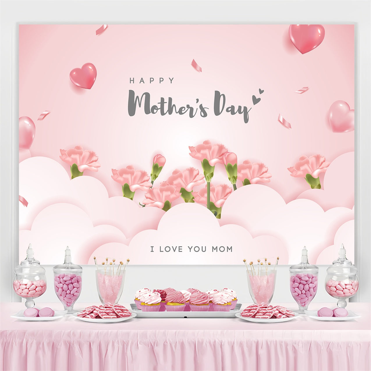 Mother's Day Photo Backdrops Pink Carnation Personalised Backdrop UK GTY3-203