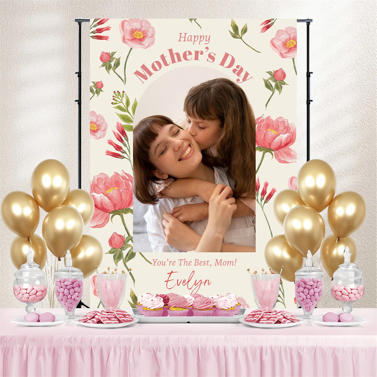 Mothers Day Backdrops Pink Floral Love Customized Backdrop UK GTY3-213