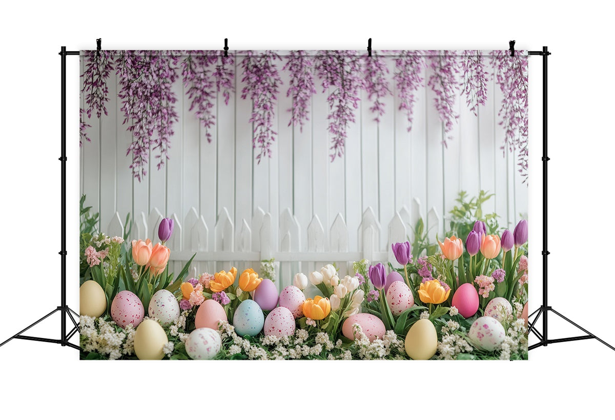 Backdrop For Easter Wisteria Bloom White Fence Backdrop UK GTY3-240