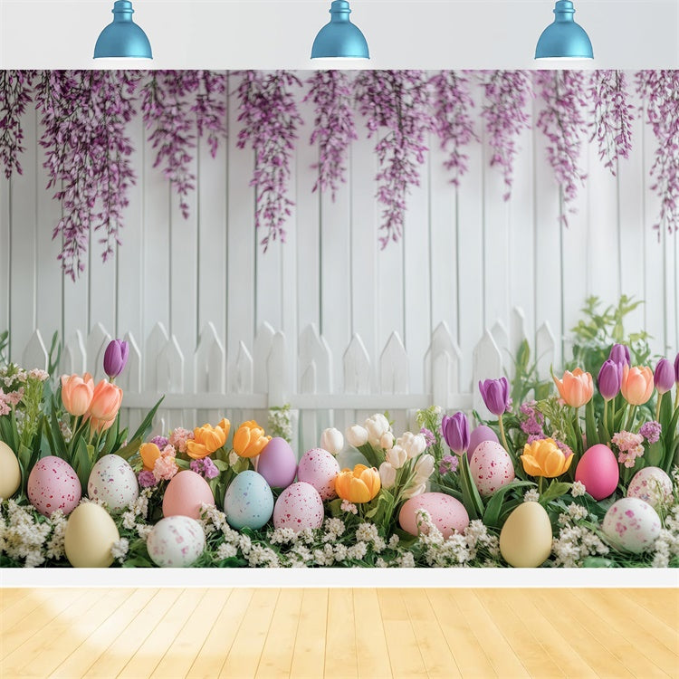 Backdrop For Easter Wisteria Bloom White Fence Backdrop UK GTY3-240