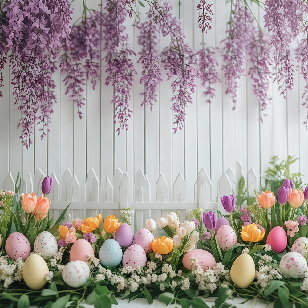 Backdrop For Easter Wisteria Bloom White Fence Backdrop UK GTY3-240