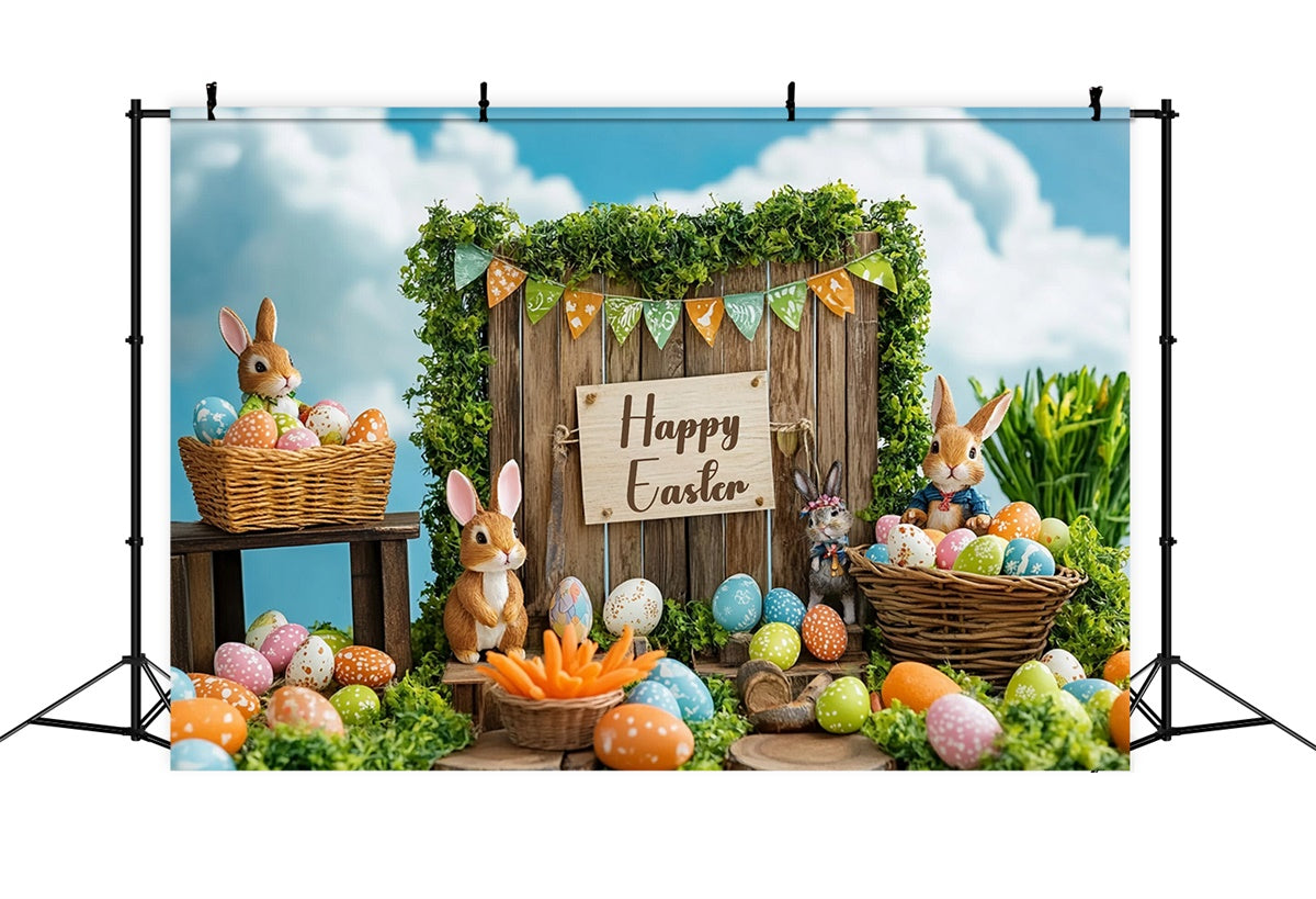 Easter Backdrop Festive Bunny Basket Rustic Backdrop UK GTY3-241