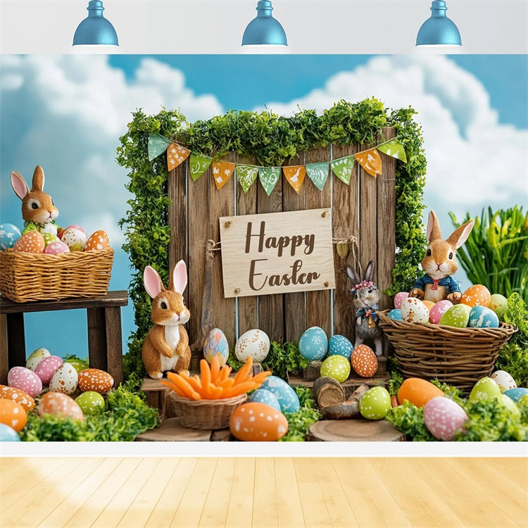 Easter Backdrop Festive Bunny Basket Rustic Backdrop UK GTY3-241