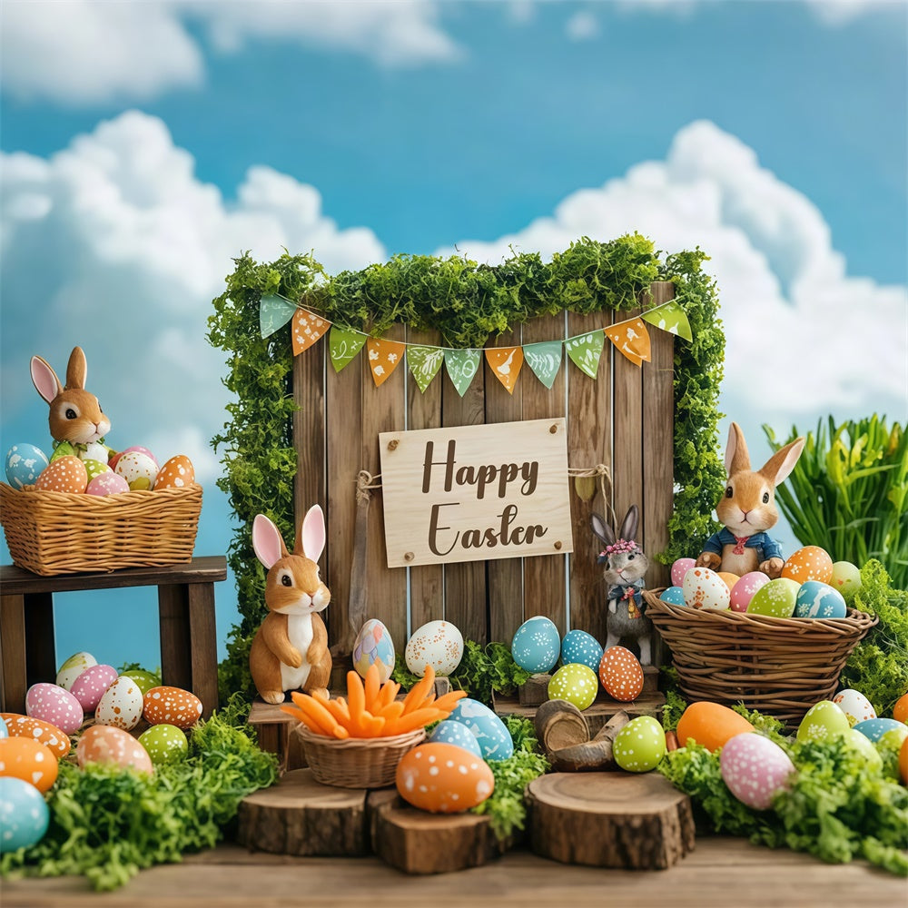 Easter Backdrop Festive Bunny Basket Rustic Backdrop UK GTY3-241