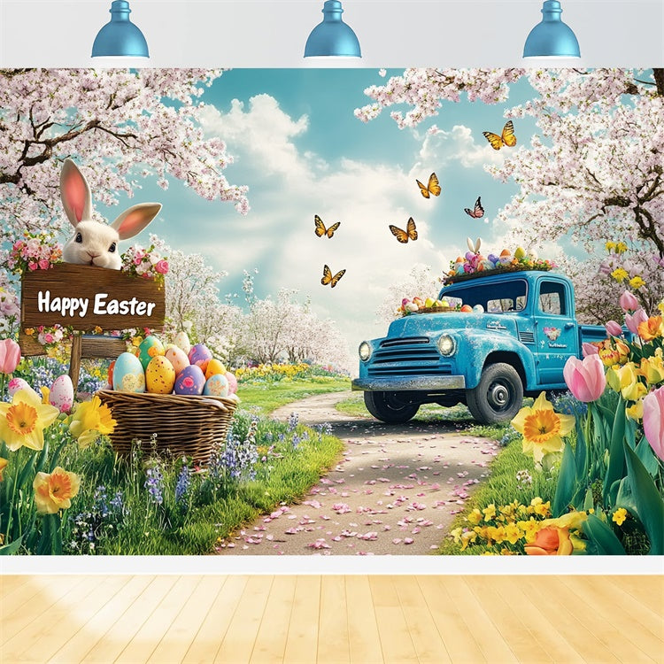 Easter Picture Ideas Romantic Blossom Blue Truck Backdrop UK GTY3-243