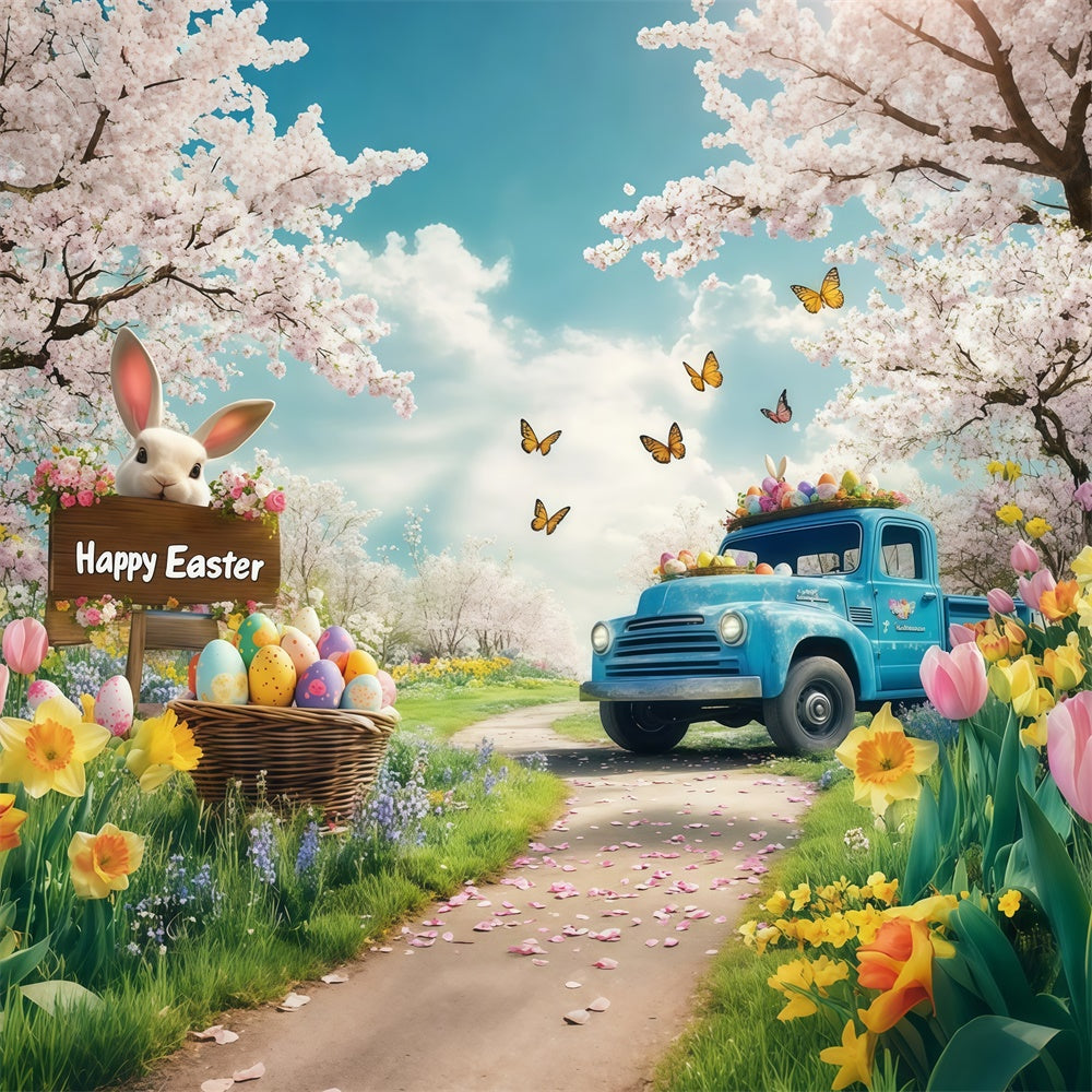 Easter Picture Ideas Romantic Blossom Blue Truck Backdrop UK GTY3-243