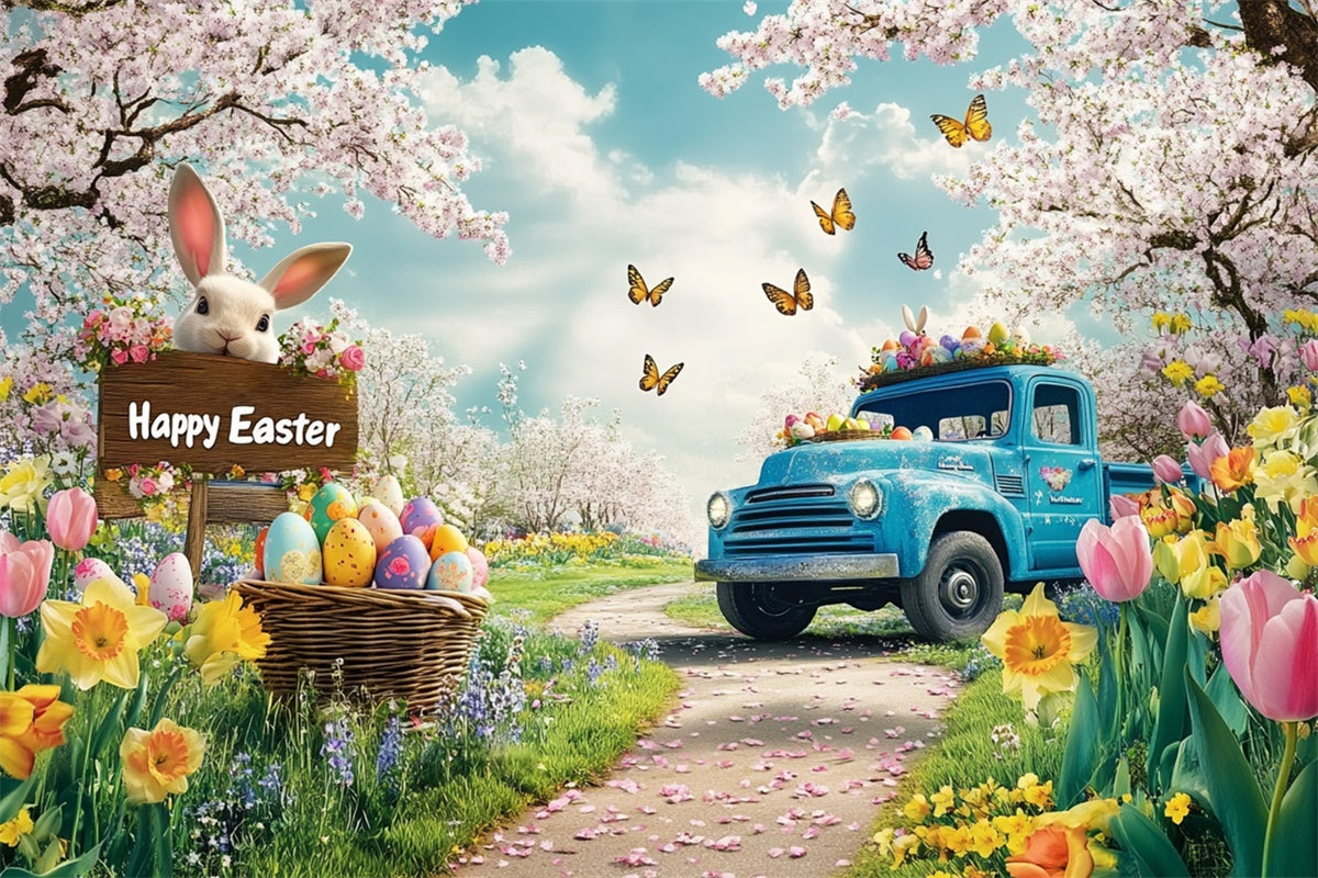 Easter Picture Ideas Romantic Blossom Blue Truck Backdrop UK GTY3-243