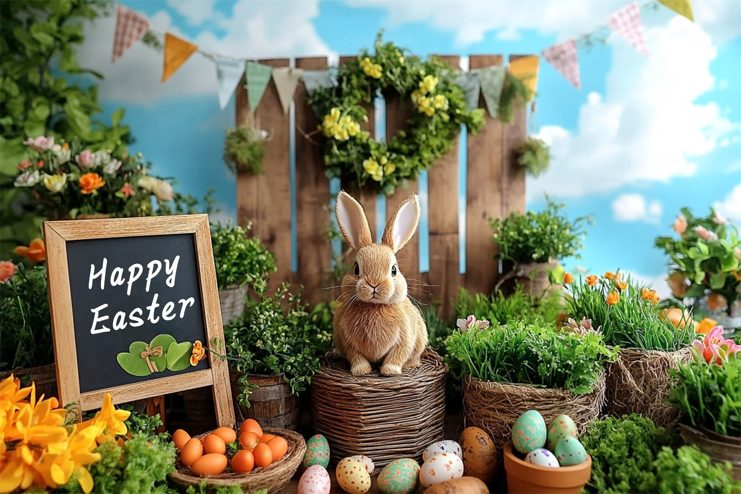 Photo Backdrops Easter Lush Greenery Carrot Bunny Backdrop UK GTY3-244