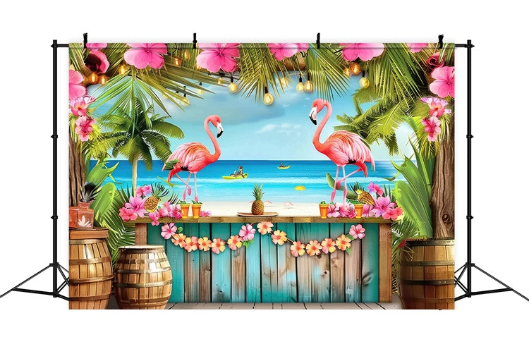 Tropical Backdrops Flamingo Palm Flower Summer Backdrop UK GTY3-287