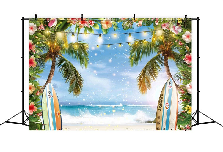 Beach Backdrops Surfboard Palm Tree Ocean Summer Backdrop UK GTY3-288