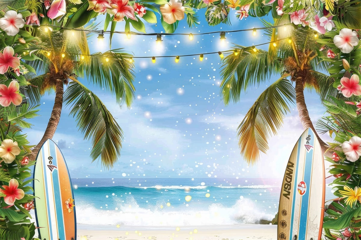 Beach Backdrops Surfboard Palm Tree Ocean Summer Backdrop UK GTY3-288