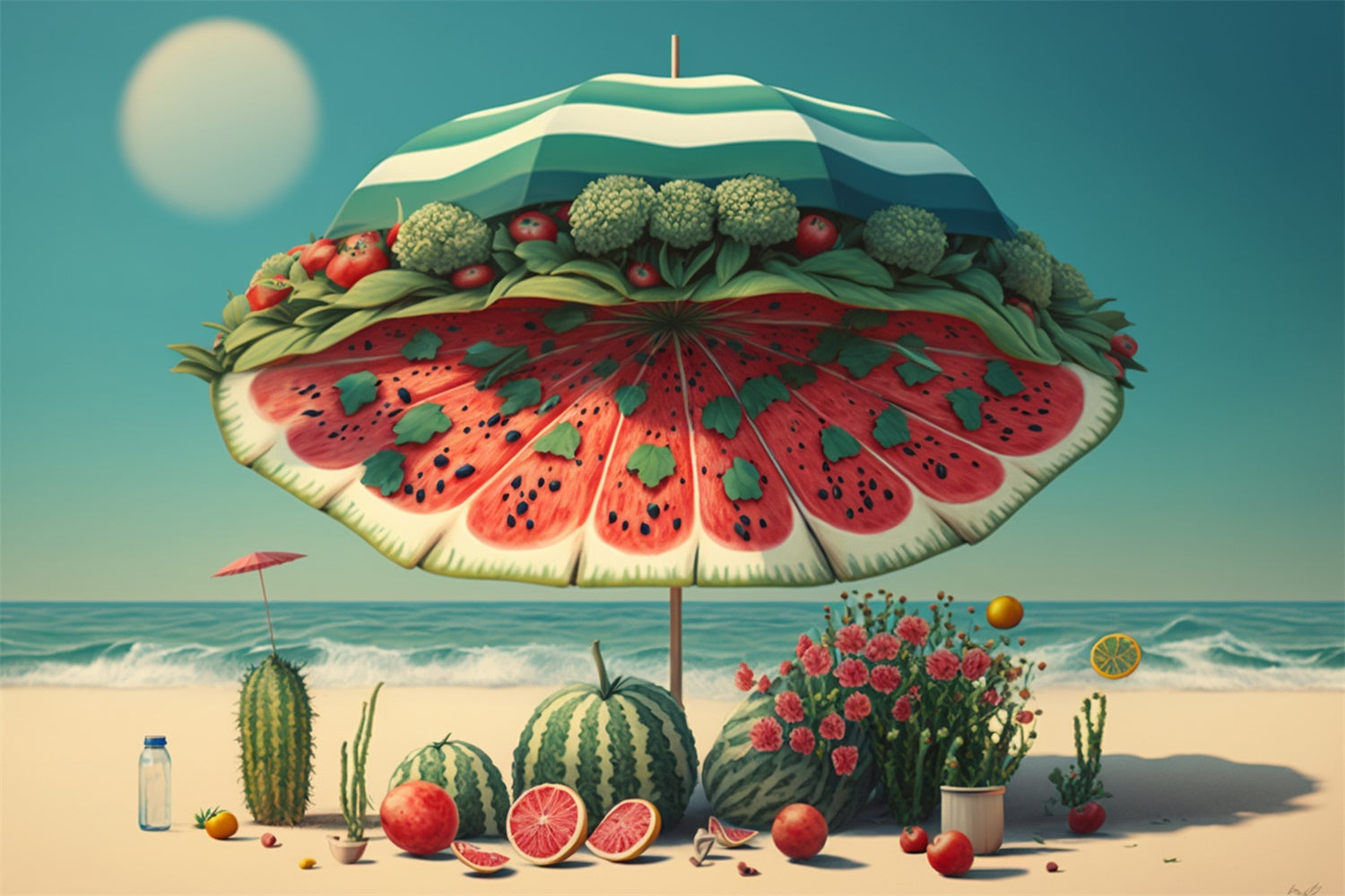 Summer Backdrops Watermelon Umbrella Fruit Beach Summer Backdrop UK GTY3-290