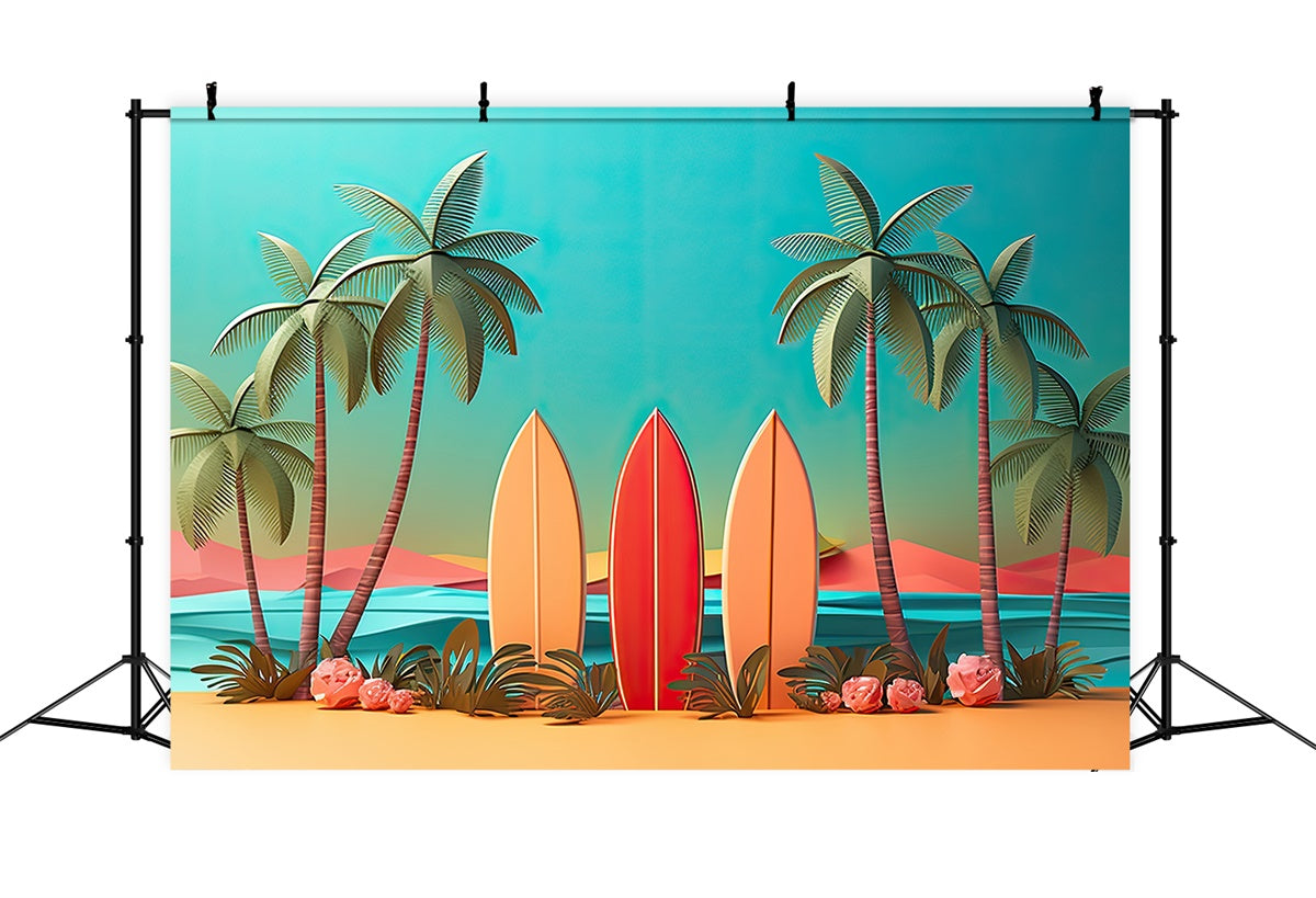 Beach Backdrop Colorful Surfboards Sunset Summer Backdrop UK GTY3-292