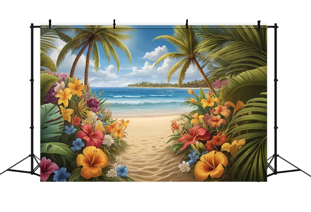 Photo Backdrop Beach Tropical Flower Path Summer Backdrop UK GTY3-294