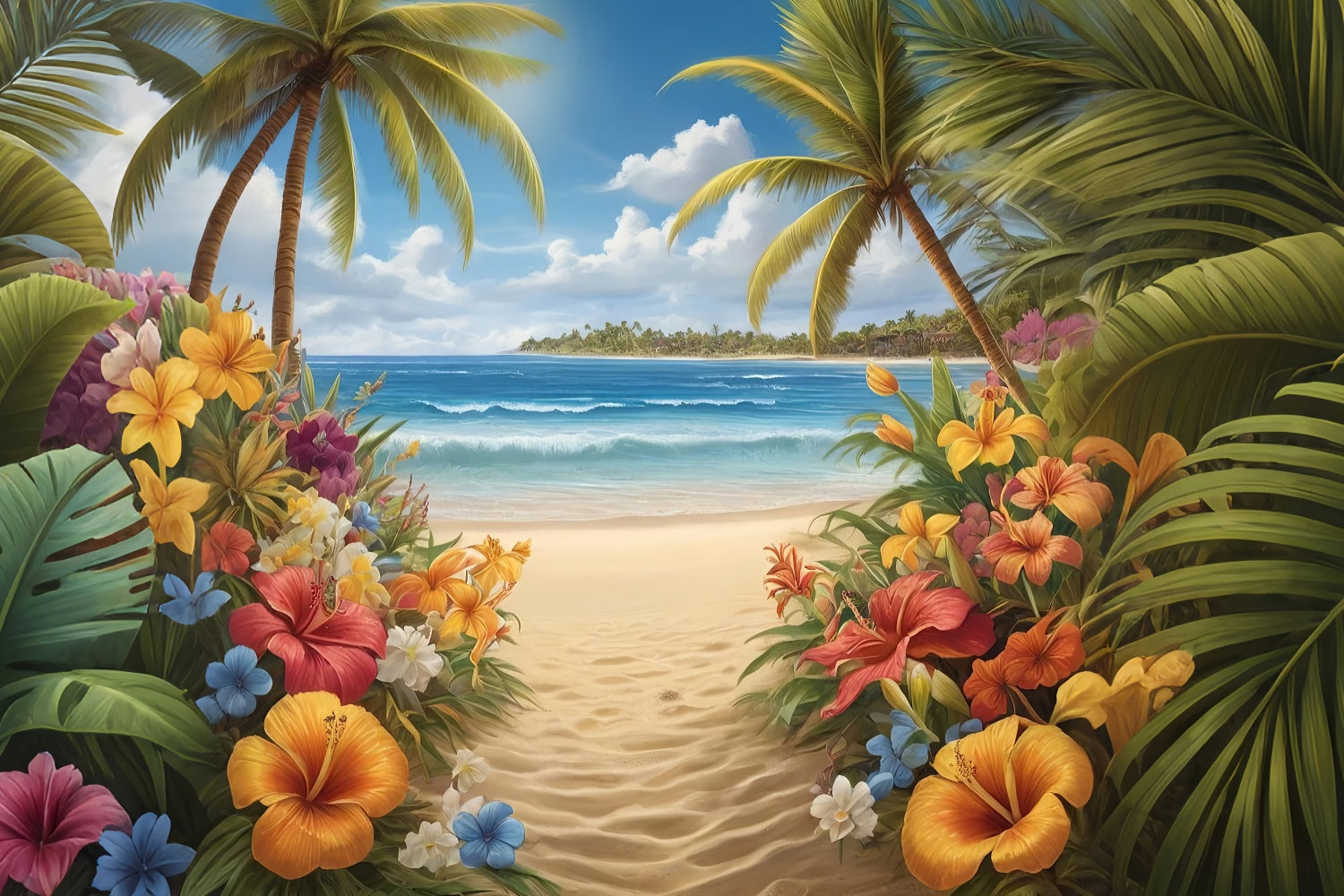 Photo Backdrop Beach Tropical Flower Path Summer Backdrop UK GTY3-294