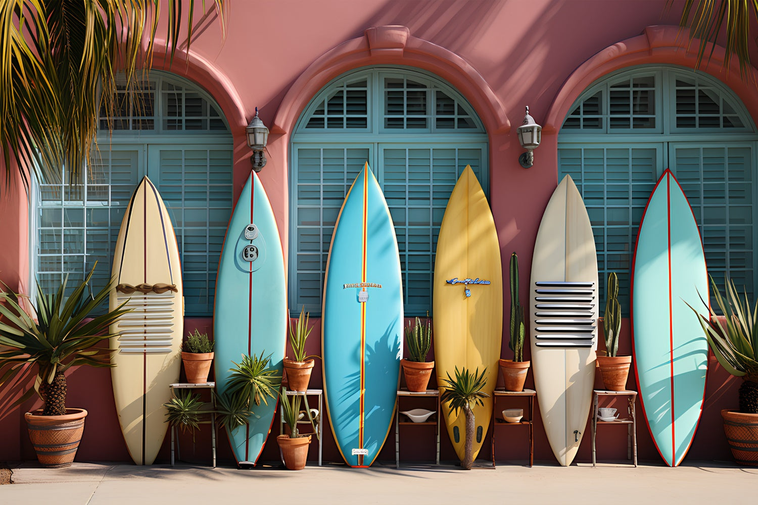 Summer Photo Backdrop Colorful Surfboards Display Backdrop UK GTY3-298