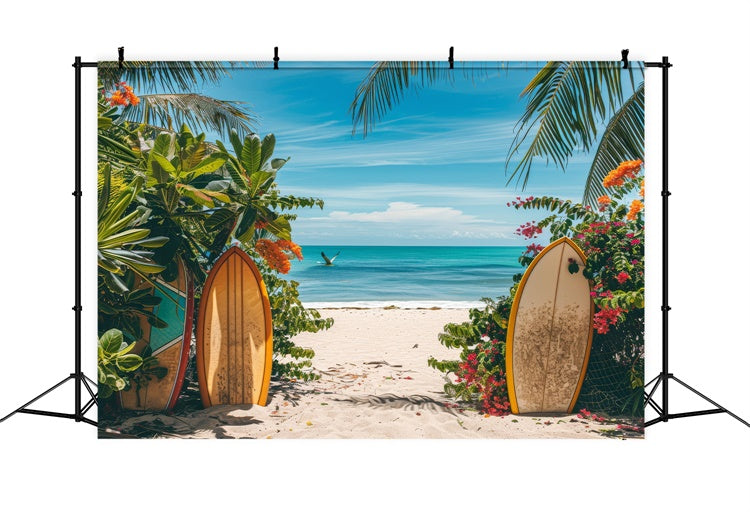 Beach Photo Backdrop Surfboard Flowers Sea Summer Backdrop UK GTY3-300