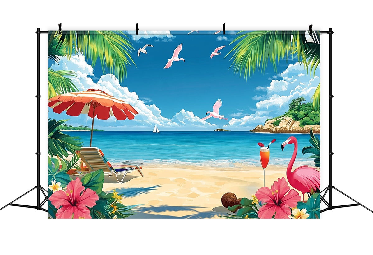 Tropical Photo Backdrop Flamingos Island Beach Summer Backdrop UK GTY3-304