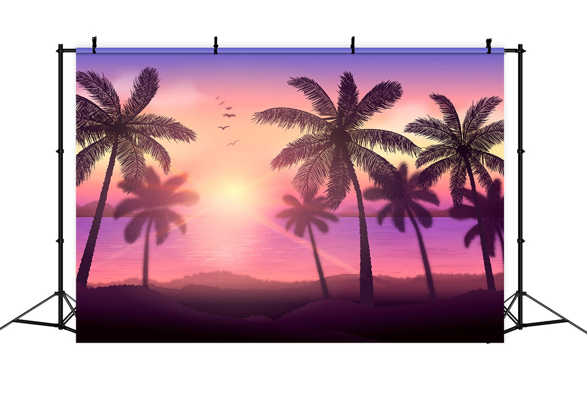 Tropical Beach Backdrop Sunset Glow Palm Tree Backdrop UK GTY3-372