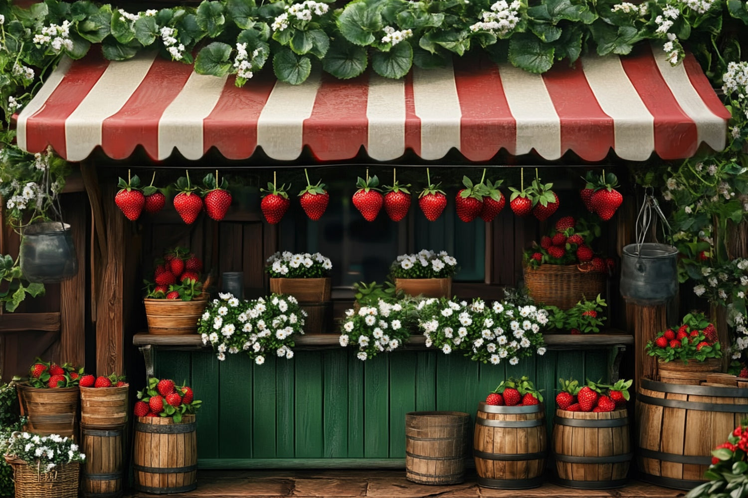 Summer Backdrops Strawberry Stand Red Canopy Backdrop UK GTY3-375