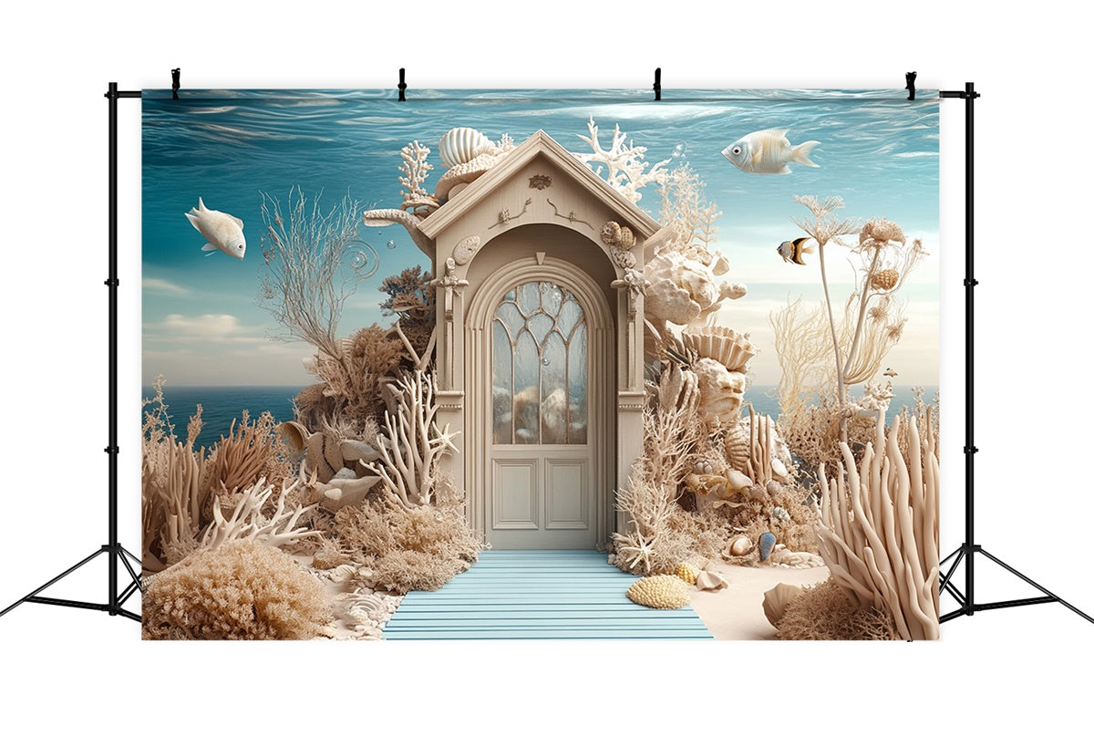 Summer Photo Backdrop Underwater Coral Castle Door Backdrop UK GTY3-377