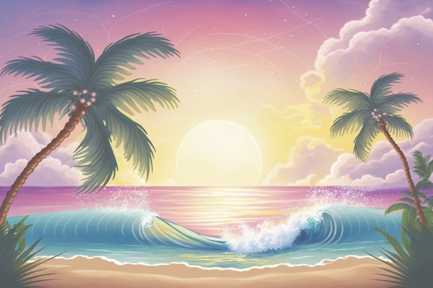 Beach Photo Backdrop Sunrise Palm Ocean Wave Summer Backdrop UK GTY3-379