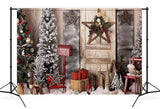 Christmas Trees Red Postbox Christmas backdrop UK Decorated House Background GX-1033