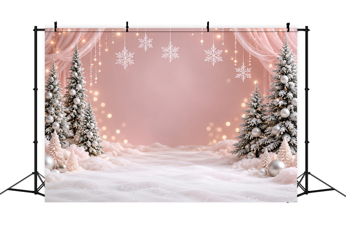 Winter Christmas Backdrop Blush Snowflake Wonderland Christmas Theme Backdrops UK HQ610-156