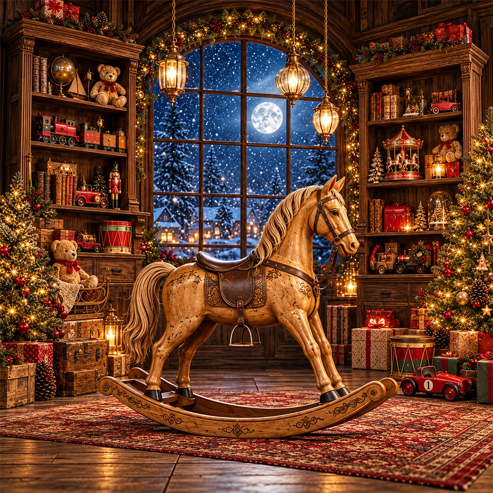 Santa Workshop Backdrop Antique Rocking Horse Xmas Backdrops Photography UK HQ610-157