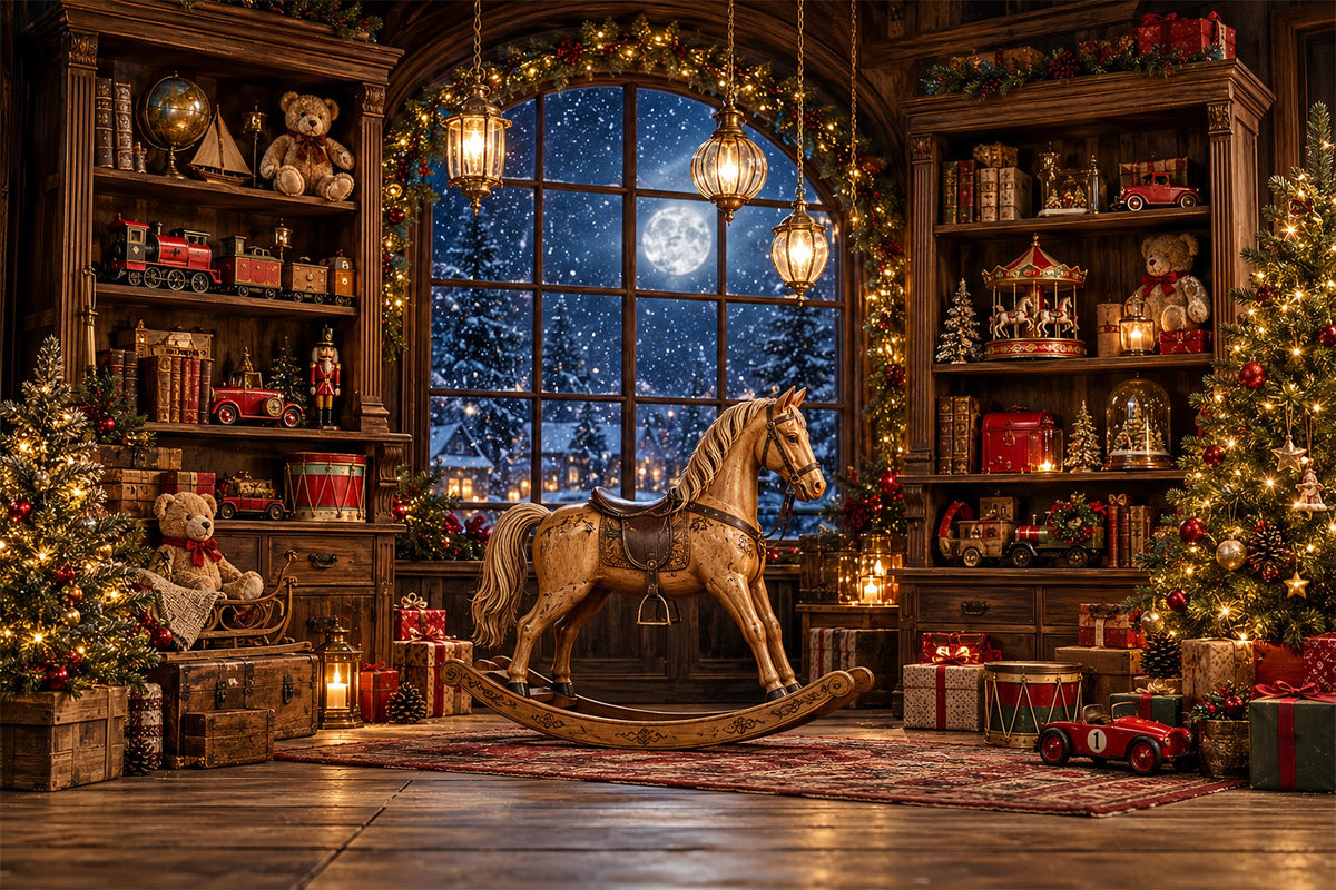 Santa Workshop Backdrop Antique Rocking Horse Xmas Backdrops Photography UK HQ610-157