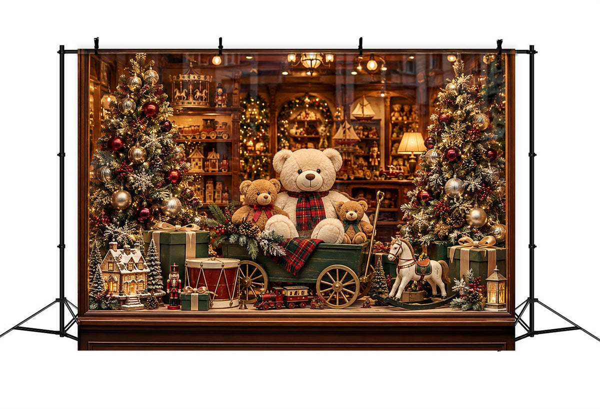 Santa's Toy Shop Backdrop Teddy Bear Toyshop Display Christmas Backdrop Portrait UK HQ610-164