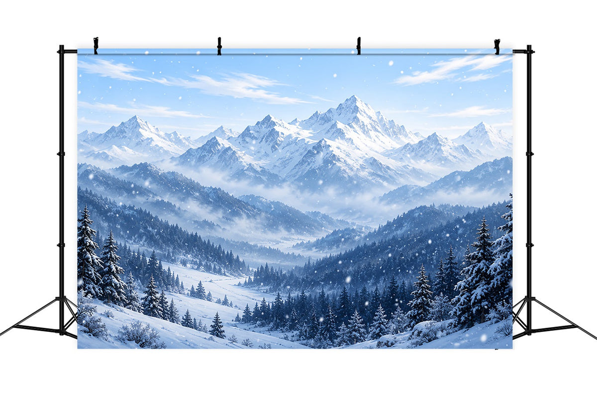 Christmas Winter Wonderland Backdrops Blue Alpine Snowy Peaks Christmas Backdrop Scenes UK HQ610-168