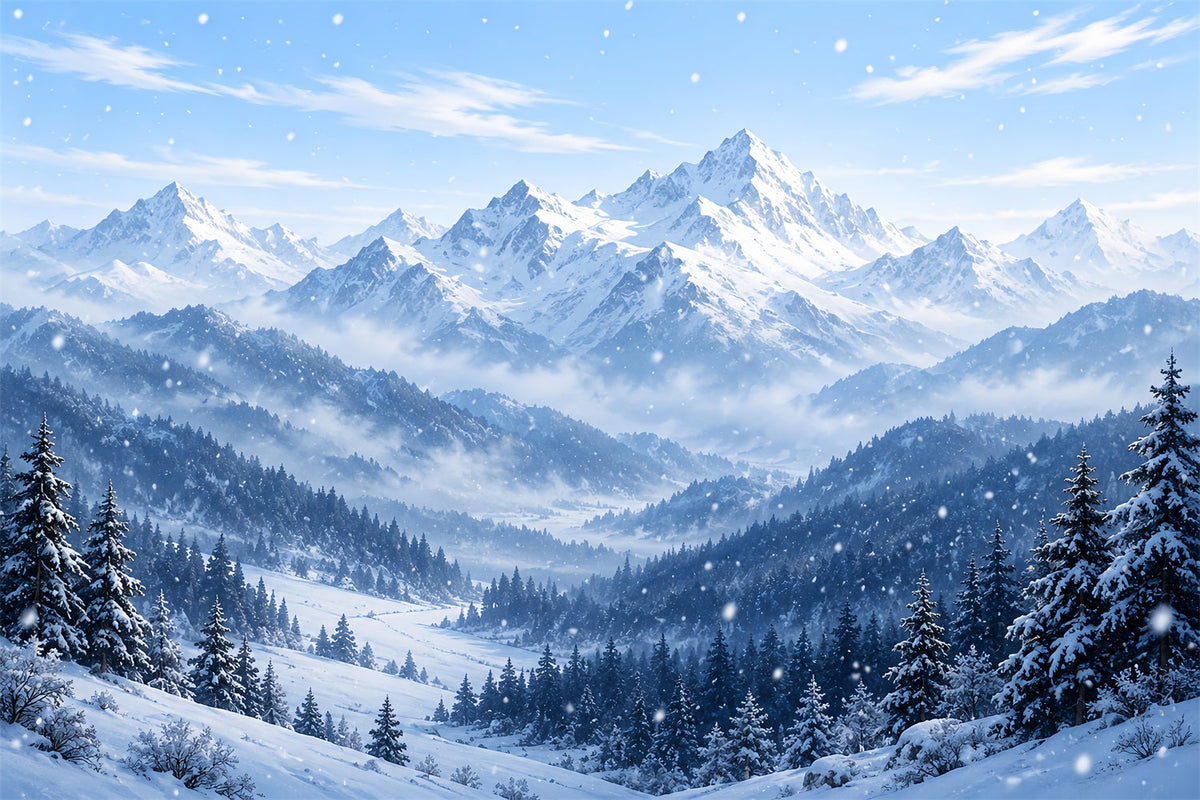 Christmas Winter Wonderland Backdrops Blue Alpine Snowy Peaks Christmas Backdrop Scenes UK HQ610-168