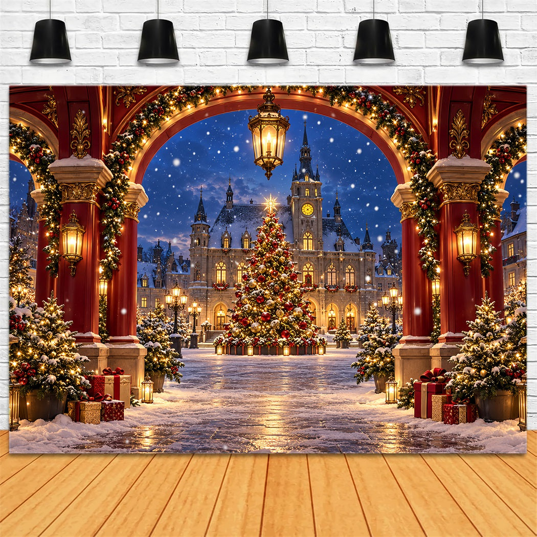 Christmas Arch Backdrop Crimson House Winter Village Christmas Party Picture Backdrop UK HQ610-170