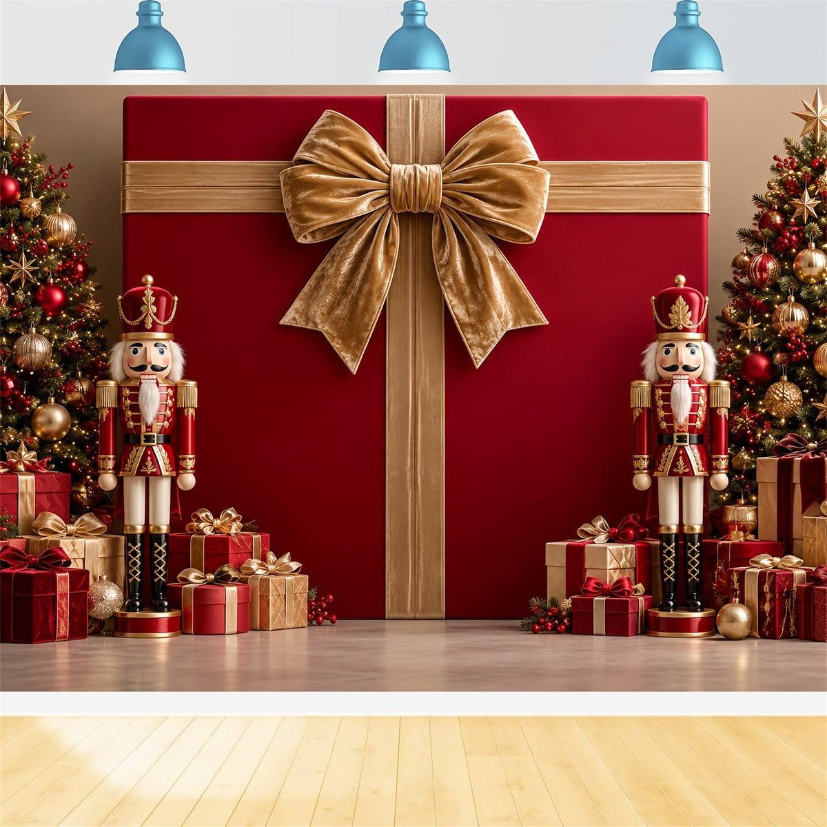 Christmas Bow Backdrop Nutcracker Velvet Gift Display Merry Christmas Photo Backdrop UK HQ610-177