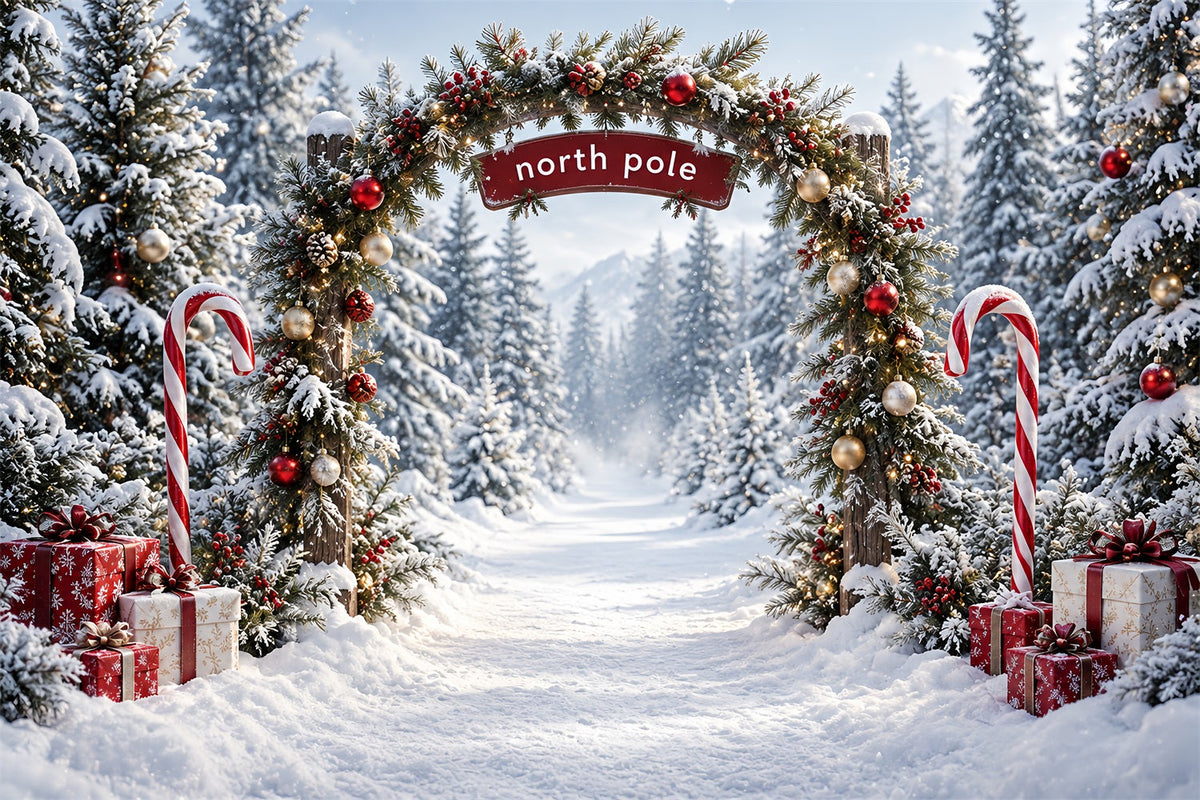 North Pole Photo Backdrop Candy Cane Forest Entrance Christmas Winter Backdrop UK HQ610-182
